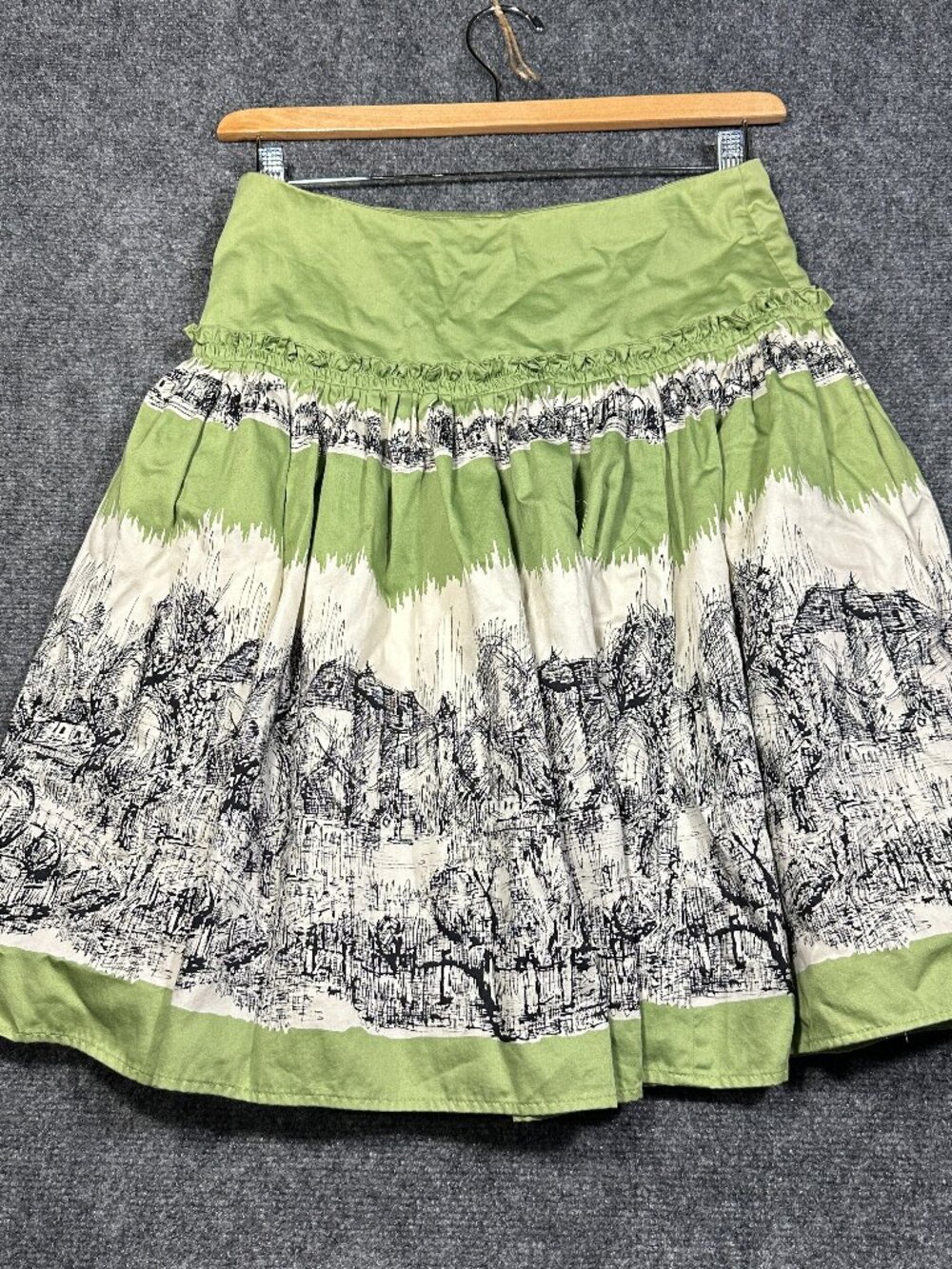 Anthropologie Odille Skirt Womens 4 Green Print Cotton Side Zipper Lined
